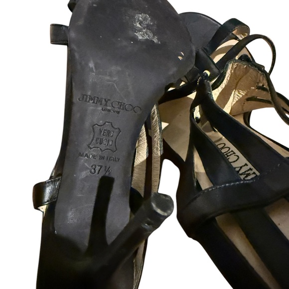 JIMMY CHOO Black Leather Strappy Sandals Sz 37.5Gold Zipper-GREAT COND.FREE SHIP - Picture 5 of 5